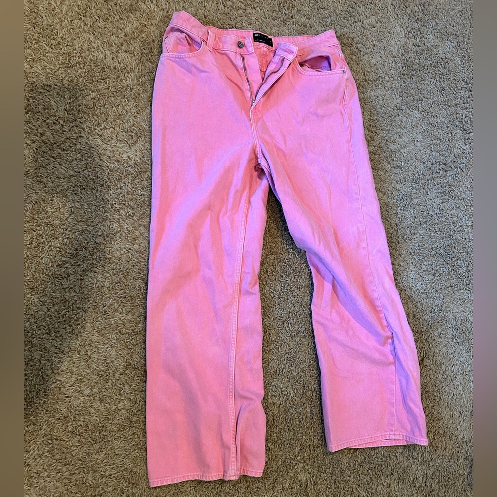 ASOS Pink Flare Wide Leg Jeans Vibrant Denim